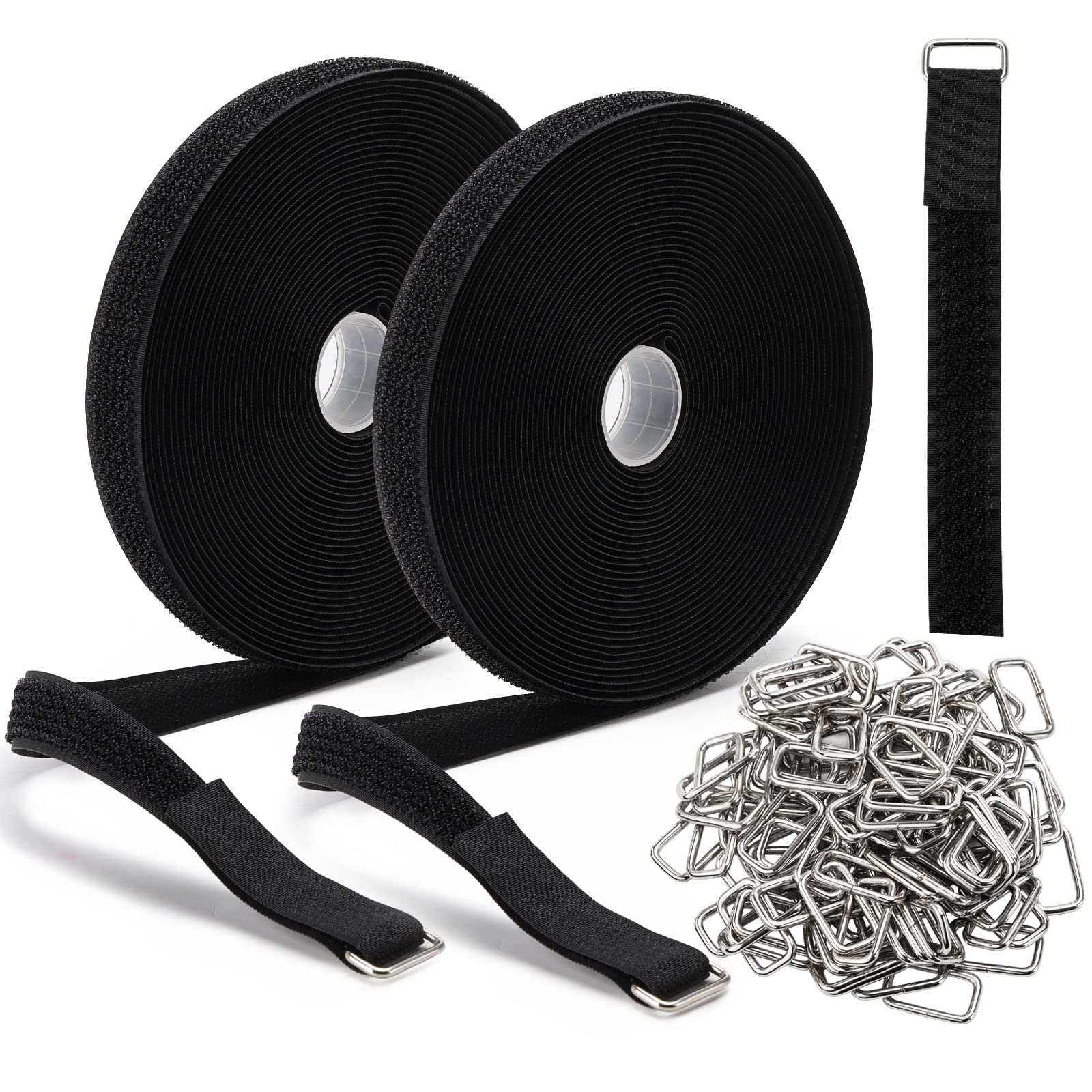 65Ft Reusable Cable Straps With 100 Metal Buckle, Adjustable Fastening Nylon Hook And Loop Cinch Cable Ties Cut To Length Securi